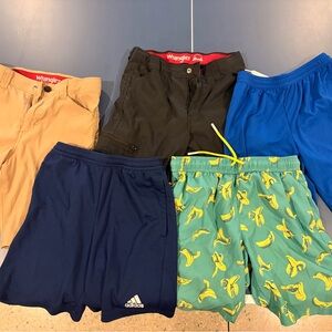 LOT 5 pair 10-12 boy shorts and swim Wrangler and Adidas Shorts